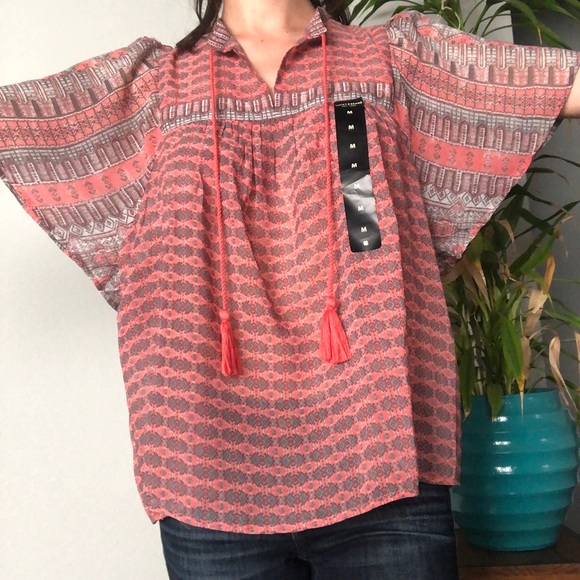 Lucky Brand | Sheer Short Sleeve Peasant Top - Picture 3 of 8